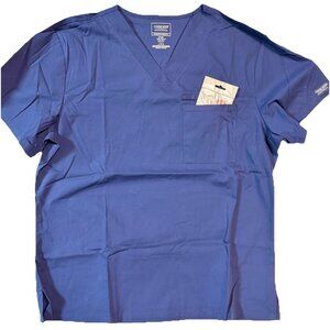 Cherokee  Workwear Men’s Short Sleeve  Scrub Top With Pockets - Large - Navy